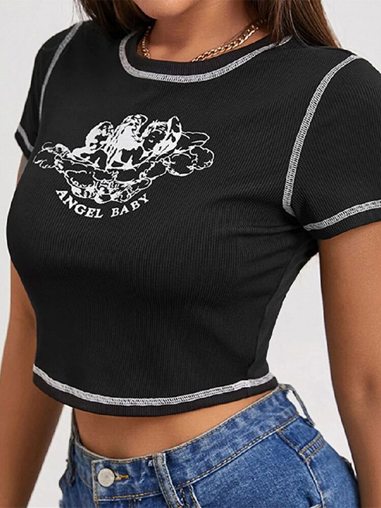 Y2K Angel Baby Crop Top - Montfash